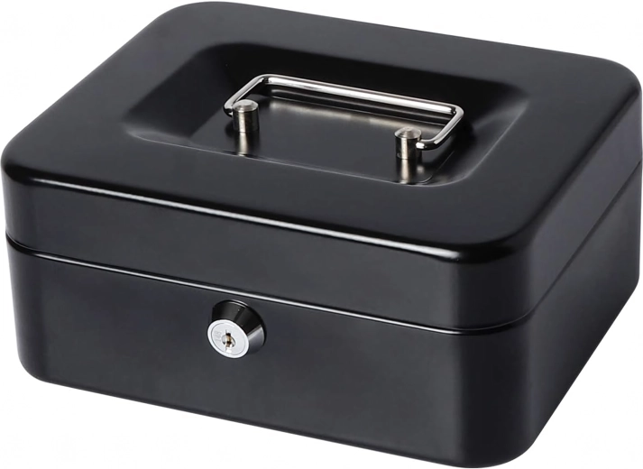 Caja registradora metálica para dinero, monedas, billetes y documentos con llave