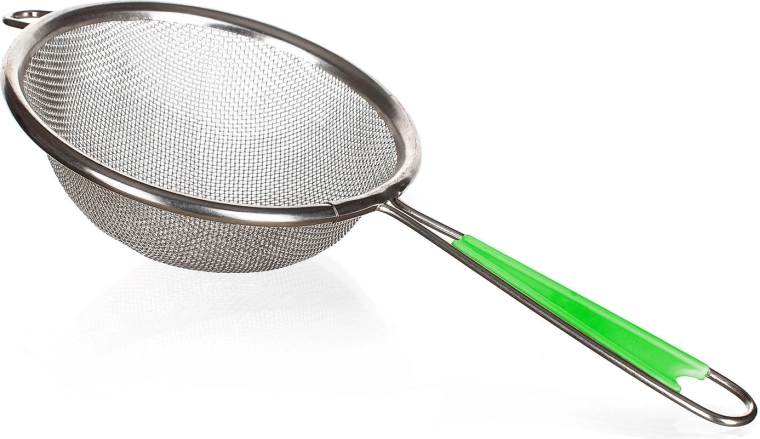 Colador 10 cm CULINARIA, metálico con mango de plástico verde