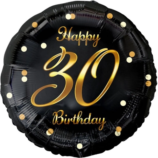 Globo de foil Happy 30 Birthday – negro con impresión dorada