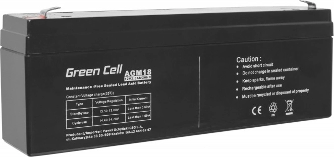 Batería AGM sin mantenimiento 12 V 2,3 Ah GREENCELL