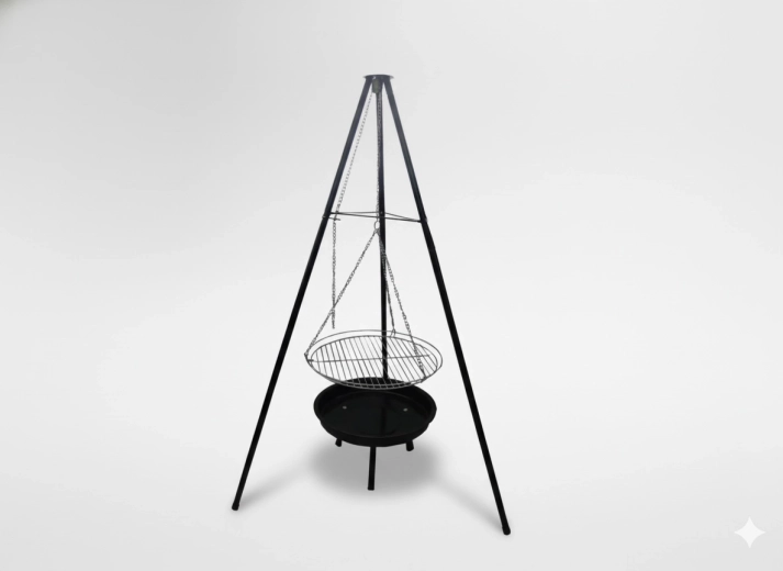 Parrilla colgante regulable sobre trípode 95 × 95 × 147 cm
