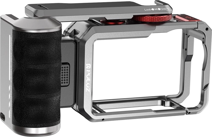 Jaula de expansión de titanio con empuñadura y conectores Puluz para DJI Osmo Action 6