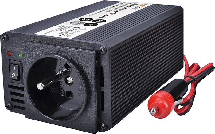 Solight convertidor de tensión de 12 V a 230 V 200 W con USB, metálico, negro
