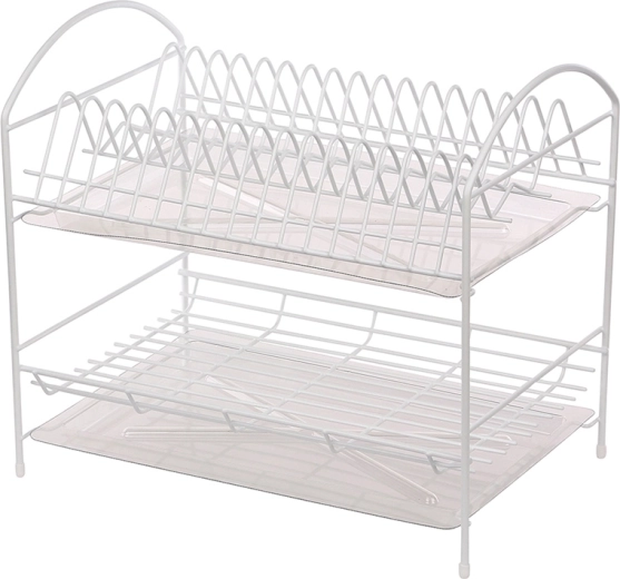 Escurridor de platos Metpol de dos niveles 40 cm blanco con bandeja de goteo