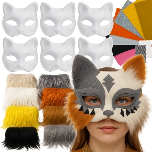 Maaleo kit DIY de máscaras de gato para decorar (6 uds) con fieltro y pelo sintético