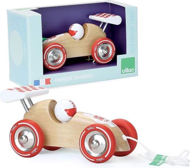Coche de carreras de madera para arrastrar con ala roja VILAC