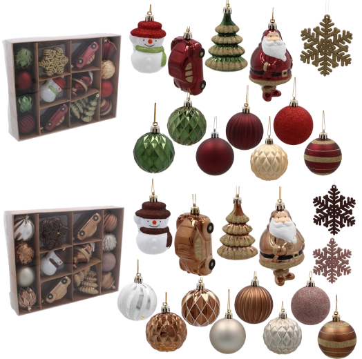 Set de 20 adornos navideños en color marrón y burdeos