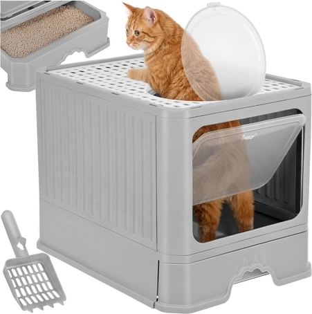 Arenero cubierto para gatos con cajón extraíble y pala Purlov 50 × 36 × 38 cm