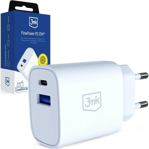 3mk FlowPower cargador de red 25 W USB‑C/USB‑A blanco