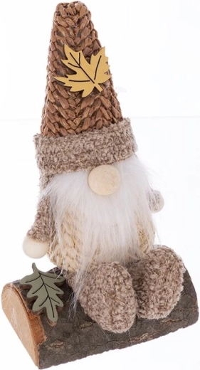 Duende decorativo de madera y textil marrón