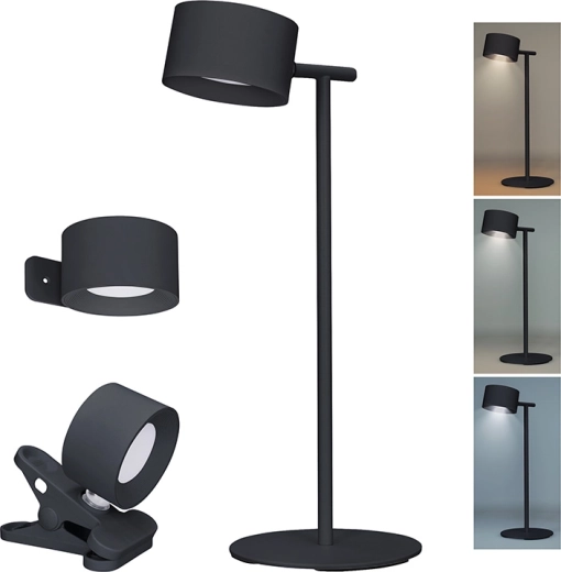 Solight lámpara LED recargable 3 en 1 con regulación y cambio de color de la luz, negra