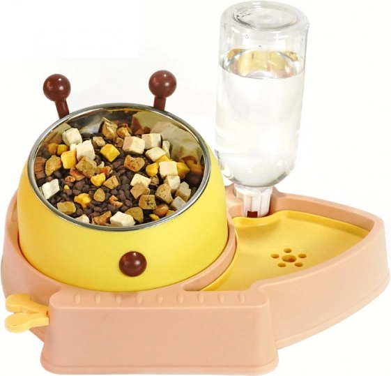 Cuenco 2 en 1 para perros y gatos con comedero antigloutón y dispensador automático de agua – rosa