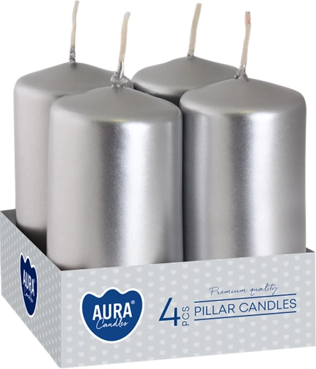 Velas de Adviento metálicas plateadas brillantes de 80 × 40 mm - 4 uds.