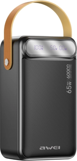Power bank Awei 60 000 mAh 65 W PD con pantalla LED y linterna LED - 1 pieza
