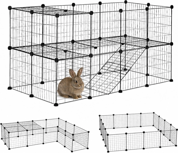 Petsi corral modular para conejos y roedores grandes, 35 paneles, negro