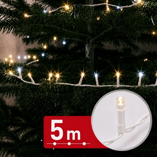 Cadena de luces LED con efecto de carámbanos, 5 m, 250 LED, blanco cálido y frío