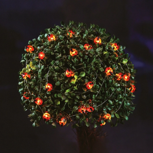 Cadena de luces LED solares con mariquitas, 2,4 m, 25 LED, luz blanca cálida