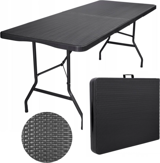 Mesa plegable de jardín para catering con diseño de ratán 180 cm negra