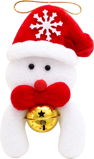 Decoración navideña colgante de muñeco de nieve con campanilla, 12 cm