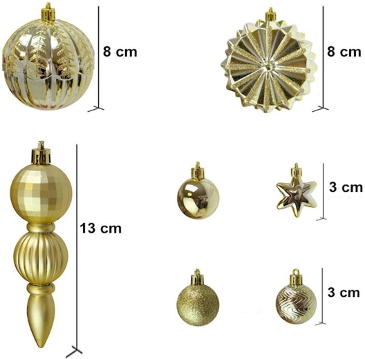 Adornos navideños para el árbol en color dorado, set de 52 piezas