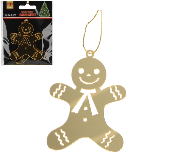 Juego de adornos navideños dorados de pan de jengibre (3 uds.)