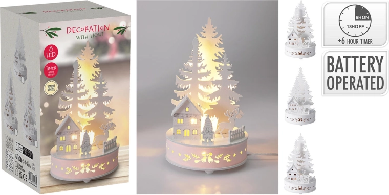 Decoración LED de madera árbol 20 cm con temporizador - 1 pieza