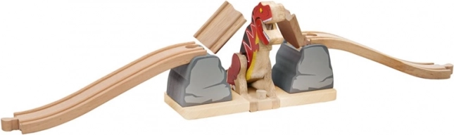 Puente de madera con T. rex para tren de madera BIGJIGS RAIL