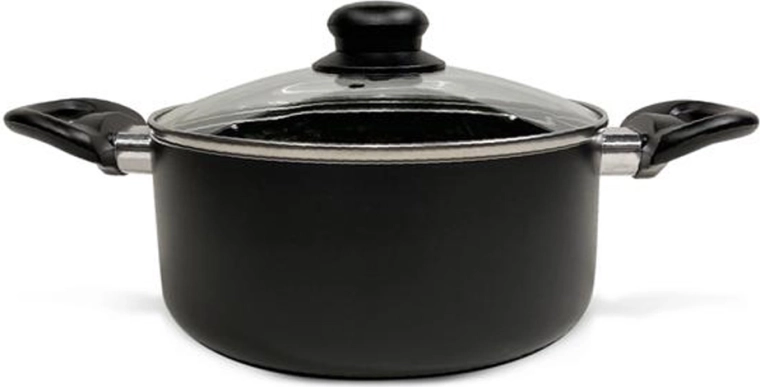 Cacerola con tapa de vidrio Kitchisimo Nero 24 cm, 4 l