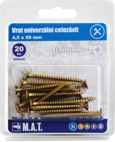 Tornillos universales de rosca completa 4,5 × 50 mm, galvanizados, 20 uds.