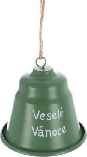 Campana navideña metálica «Feliz Navidad» verde 7 cm