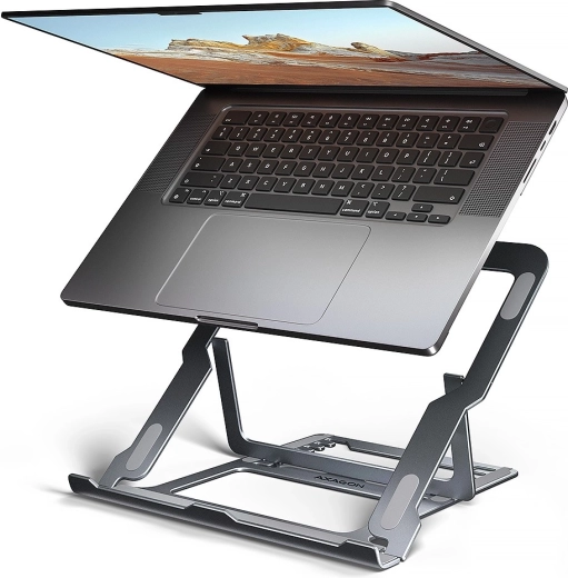 Soporte de aluminio para portátil AXAGON 10–17,3" con 8 posiciones, gris