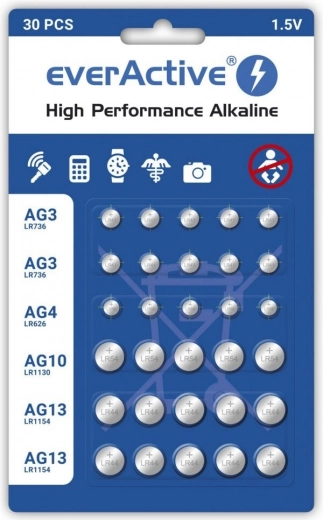Juego de pilas alcalinas everActive 30 uds mini