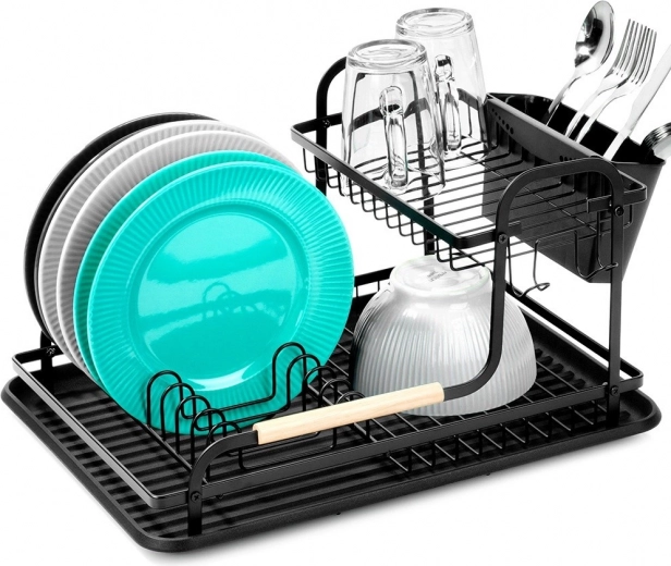 Escurreplatos negro de dos niveles 48,5 × 32 × 23,5 cm