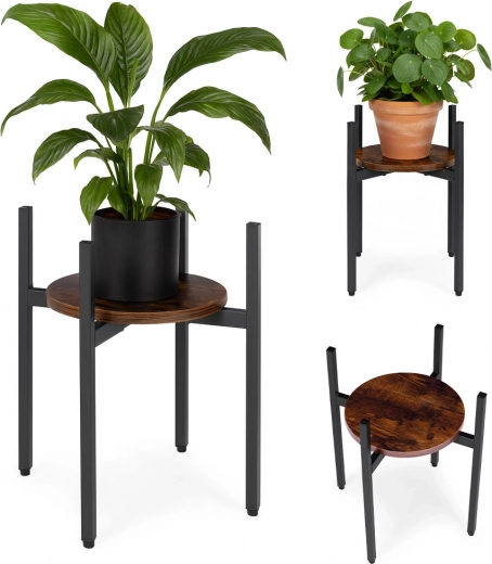 Soporte para flores estilo loft de acero con estante de madera ModernHome