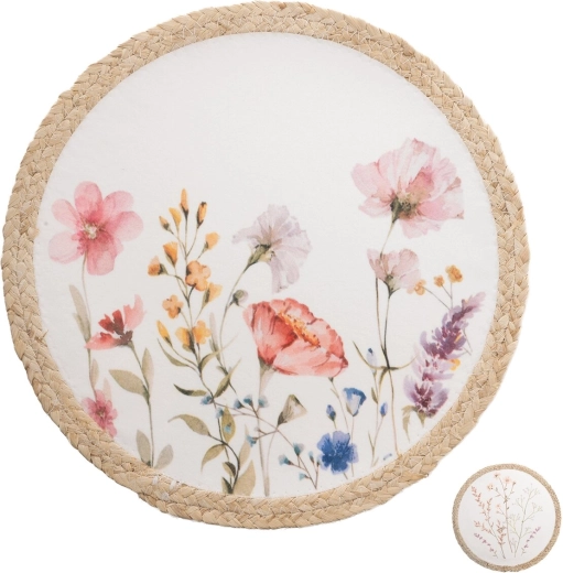 Mantel individual redondo con motivo floral de amapola 38 cm