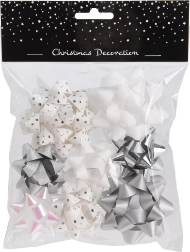 Lazos decorativos para regalo mix blanco y plateado (8 uds)