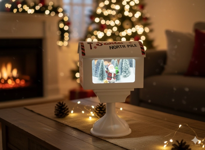 Buzón navideño con iluminación LED y caja de música con Papá Noel