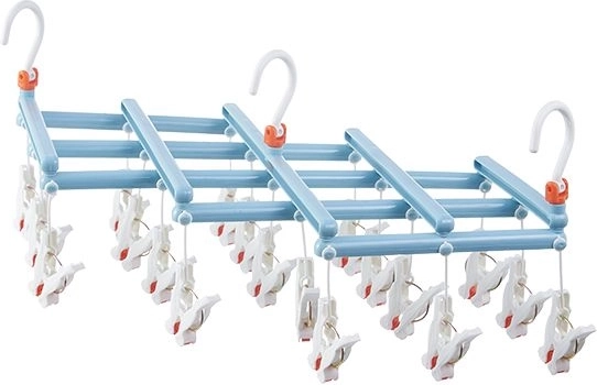 Tendedero plegable para ropa con pinzas, 19 pinzas, azul claro