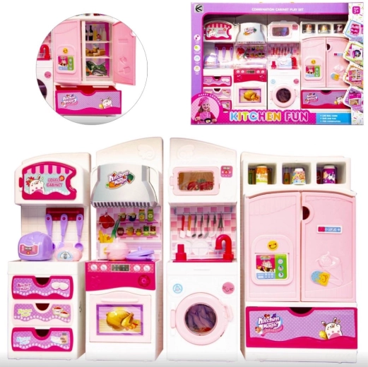 Set de muebles y accesorios de cocina para muñecas, rosa - 1 unidad
