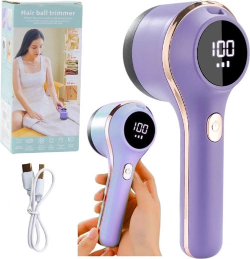 Quitapelusas eléctrico para tejidos con pantalla LED, 3 velocidades – morado