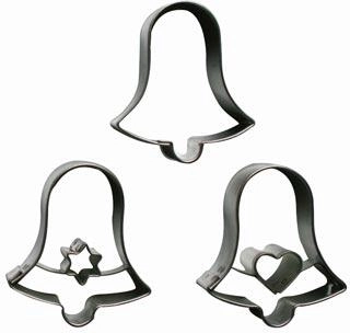 Juego de cortadores para galletas con forma de campana, 3 piezas, acero inoxidable