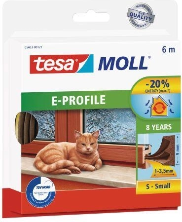Burlete para ventanas y puertas E 9×4 mm, marrón, 6 m