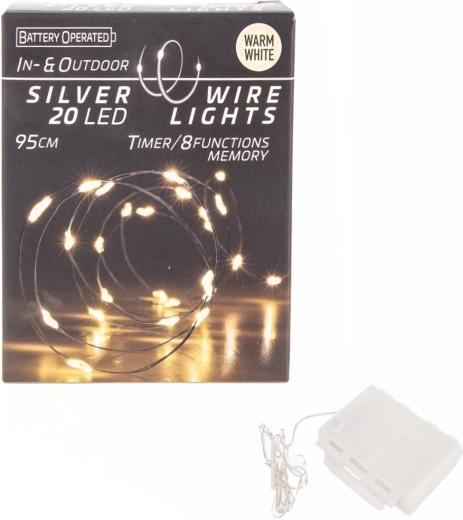 Guirnalda luminosa LED en alambre fino 20 LED amarillas con temporizador