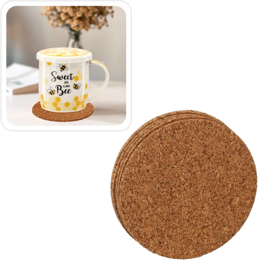 Juego de posavasos de corcho de 10 cm – protección natural de superficies (6 uds.)