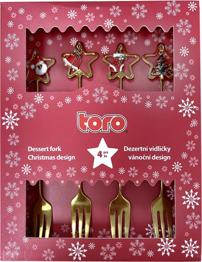 Tenedores de postre con diseño navideño dorado, set de 4 uds.