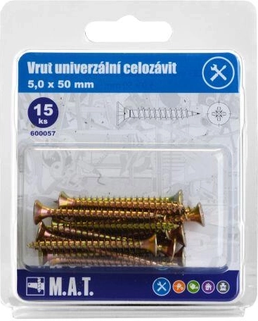 Tornillo universal rosca completa 5 × 50 mm, galvanizado, 15 uds