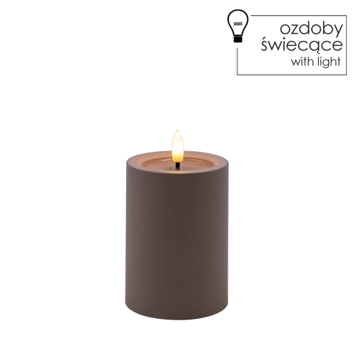 Vela LED gris 7 × 10 cm con llama cálida centelleante