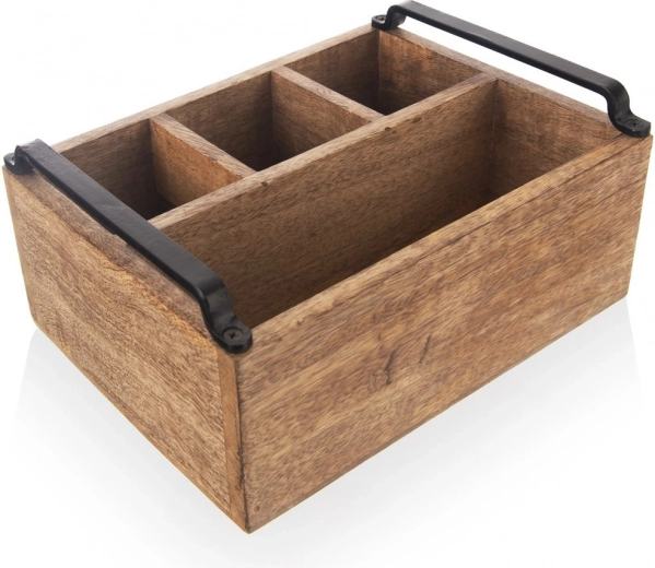 Organizador de madera para cubiertos, especias y salsas de madera de mango