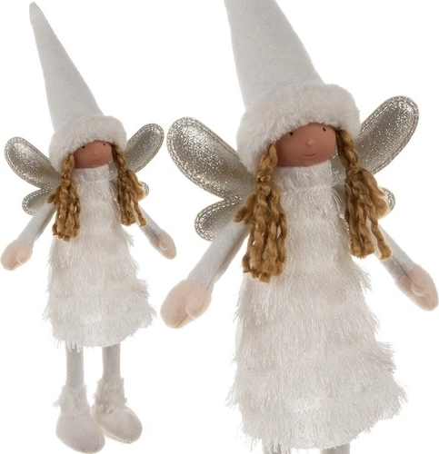 Figura navideña de ángel con alas brillantes blanca Ruhhy