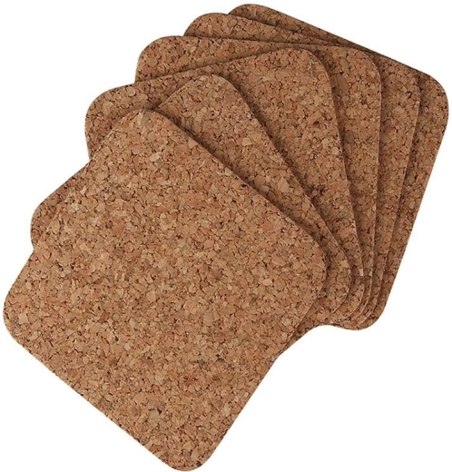 Juego de posavasos cuadrados de corcho 10 × 10 cm, 6 uds